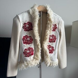 Girls The Children’s Place Fur Trim Floral Sweater Vest | Size 7/8 | Y2K Style